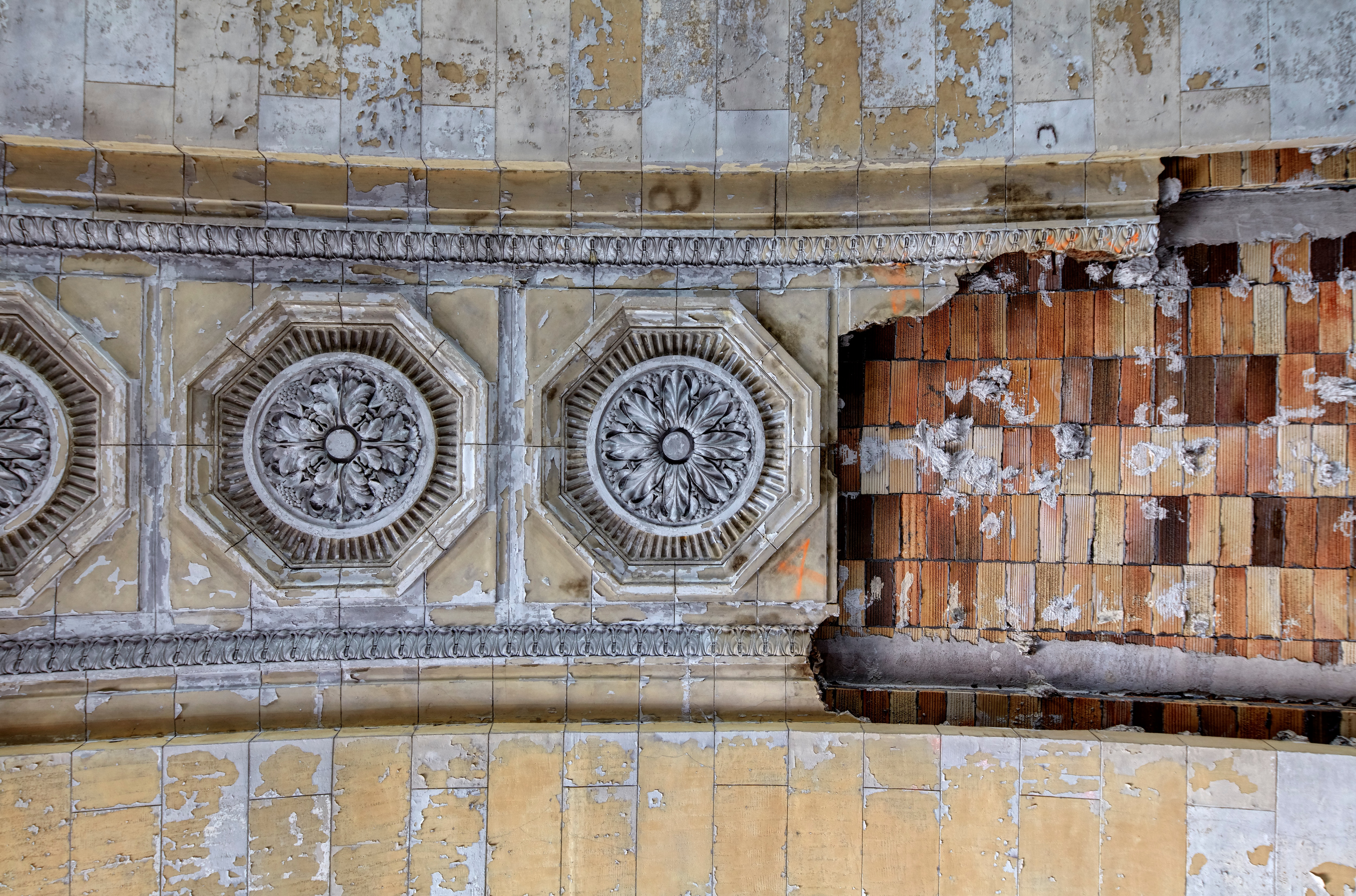 Intricate architectural details of Michigan Central Station prior to renovation